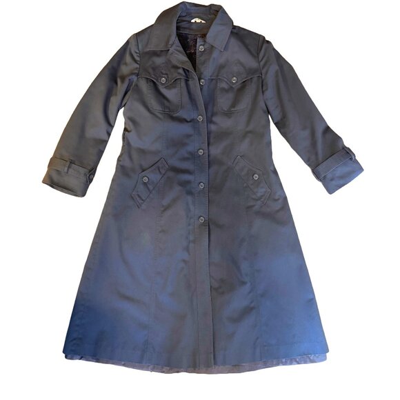 VTG Western Slate Blue A-Line Trench Coat with Zip-in Lining - Picture 1 of 13